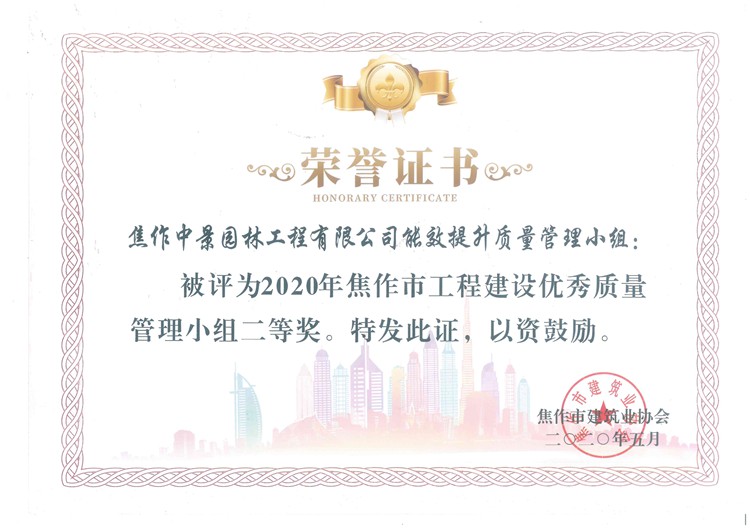 2020年優(yōu)秀質(zhì)量管理小組二等獎(jiǎng)